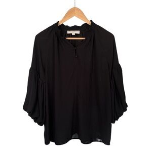 LOFT Breezy Textured Stripe Blouse with Romantic Bubble Sleeves - Small